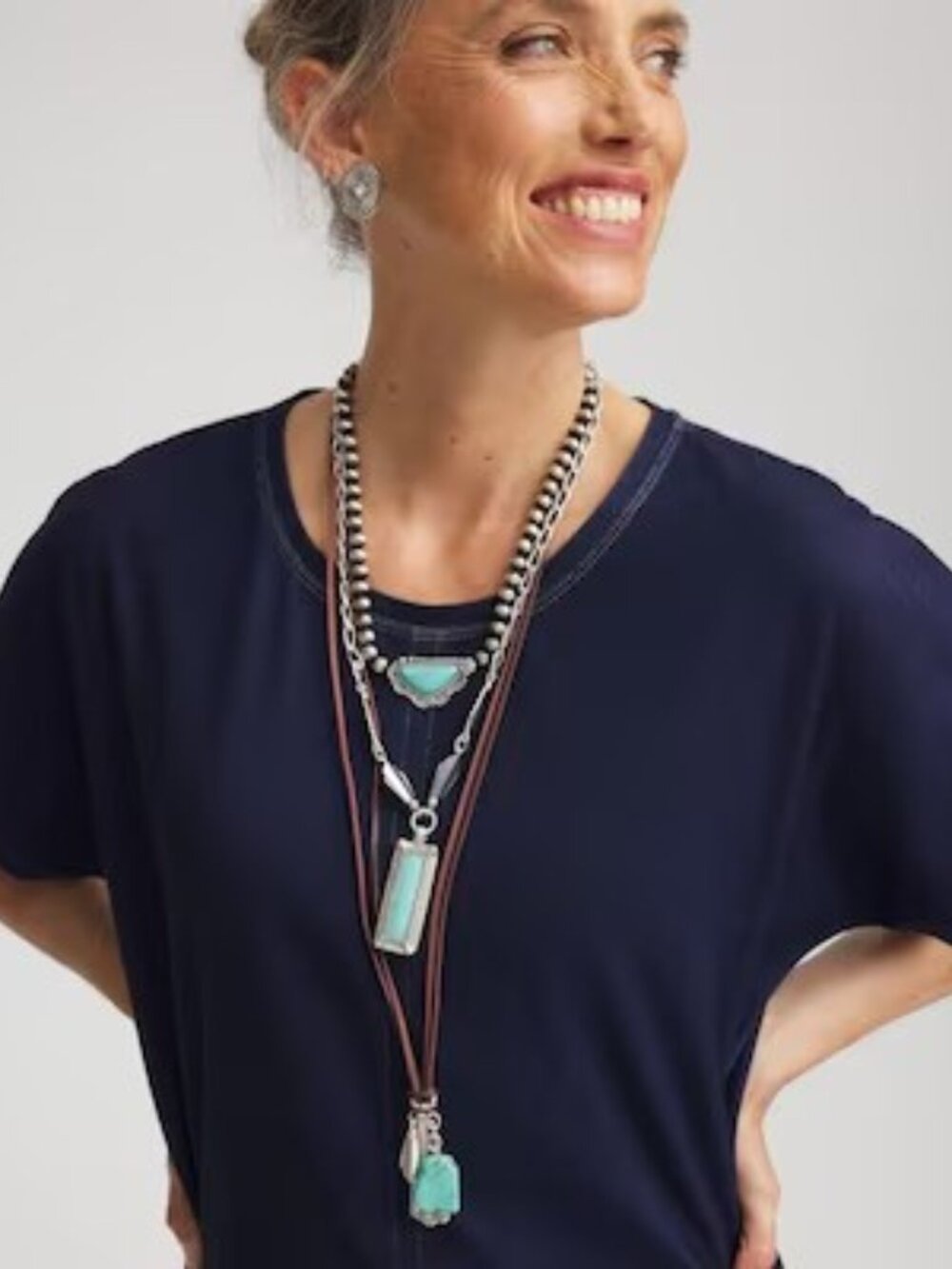 NWT CHICO'S Convertible Turquoise & Charms Motif Necklace.